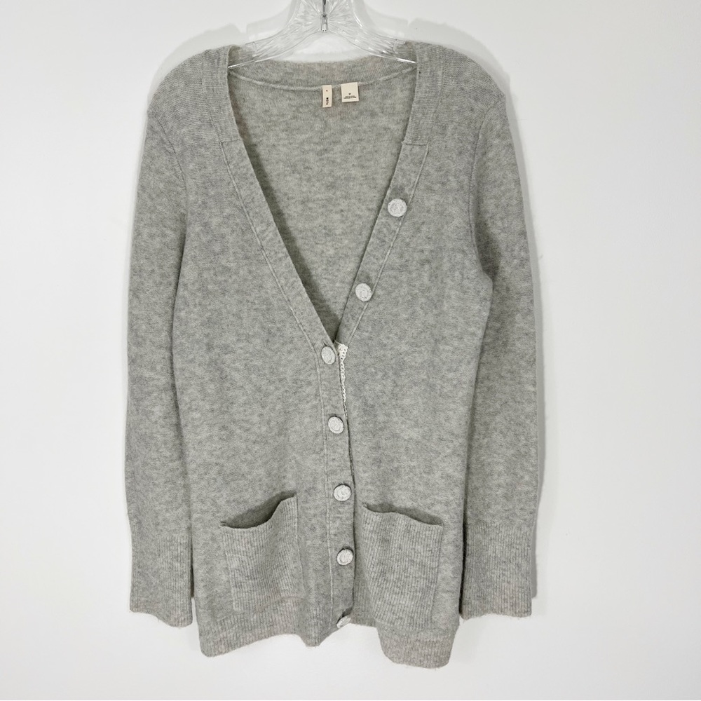 Anthropologie Moth Gray Wool Alpaca Blend Button Front Cardigan Size Medium